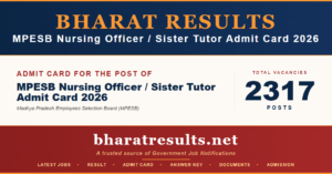 MPESB Nursing Officer / Sister Tutor Admit Card 2026