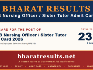MPESB Nursing Officer / Sister Tutor Admit Card 2026