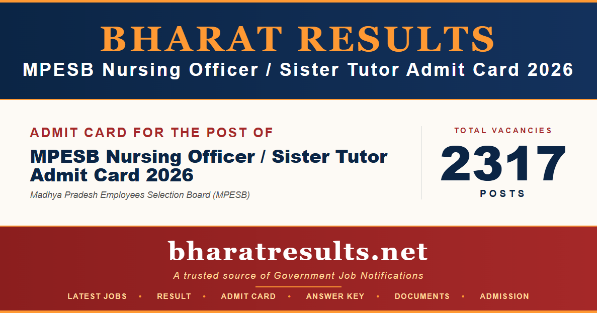 MPESB Nursing Officer / Sister Tutor Admit Card 2026