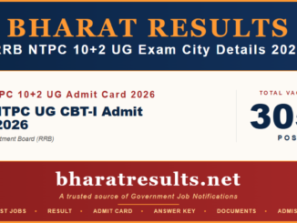 RRB NTPC 10+2 UG Exam City Details 2026