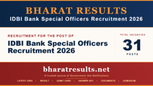 IDBI Bank Special Officers SO Recruitment 2026 Apply Online for 31 Post