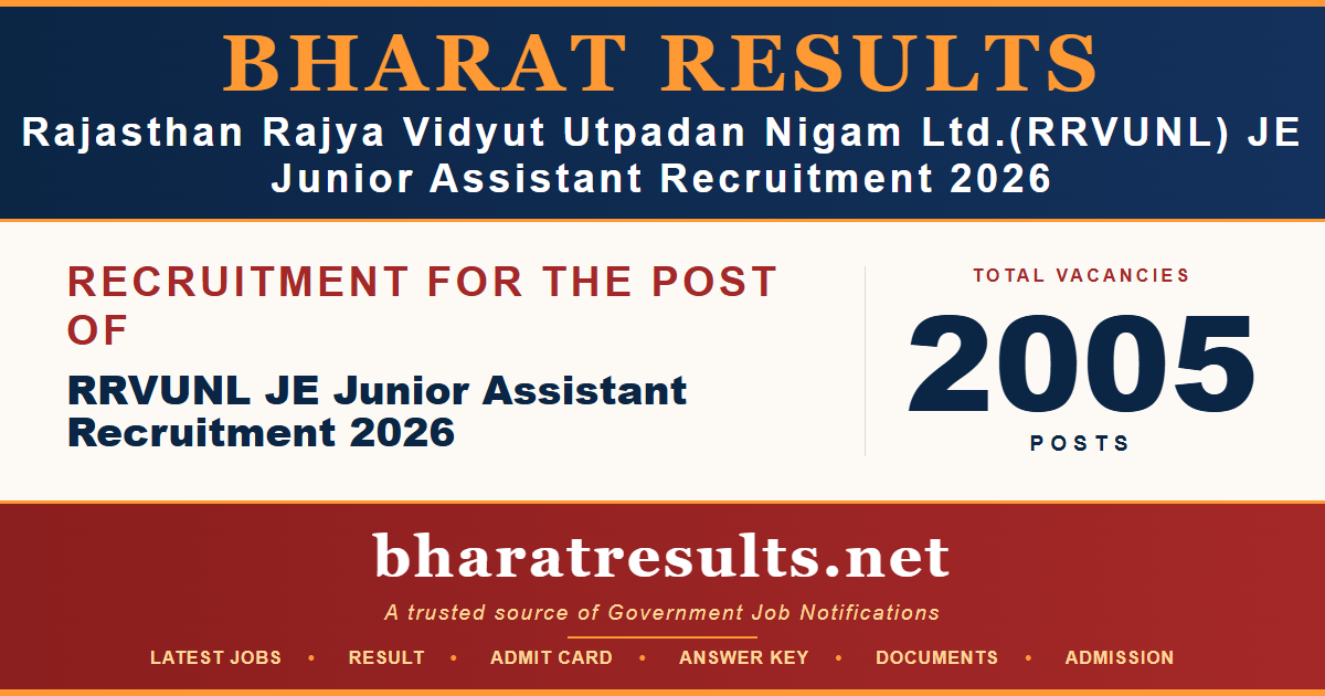 RRVUNL JE Junior Assistant Recruitment 2026 1 RRVUNL JE Junior Assistant Recruitment 2026