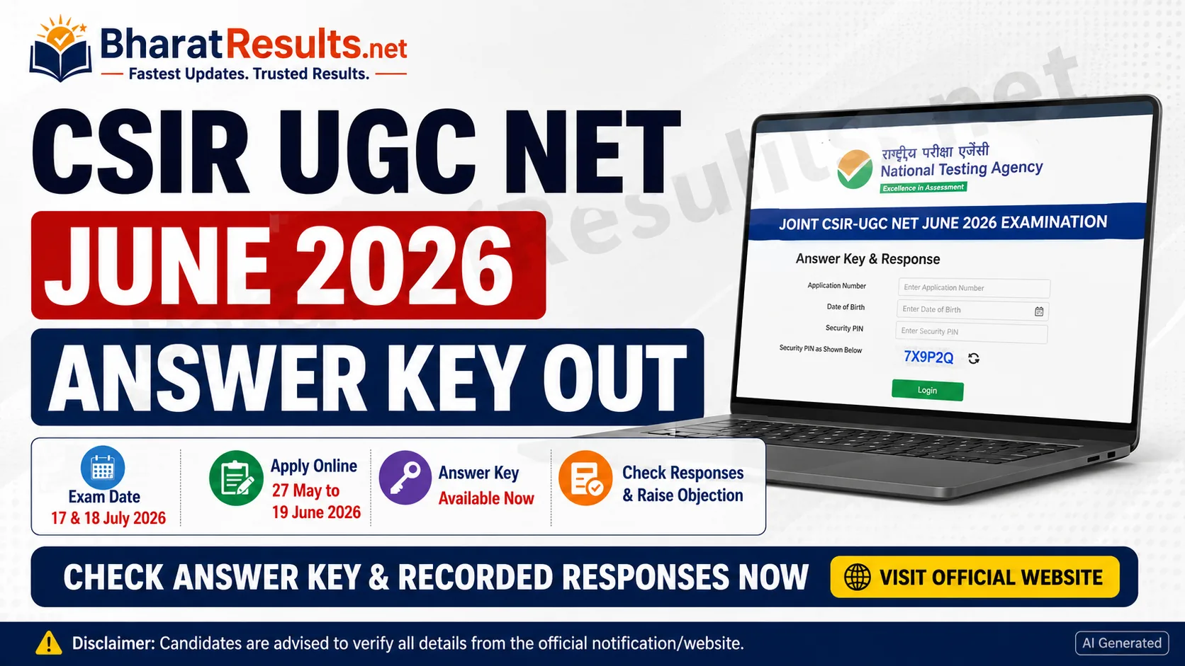 NTA CSIR UGC NET June Answer Key 2026 – Out 1 csir ugc net june 2026 answer key bharatresults