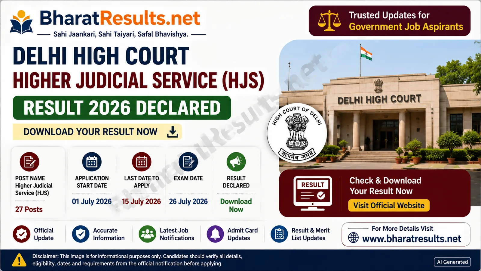delhi high court hjs result 2026 bharatresults