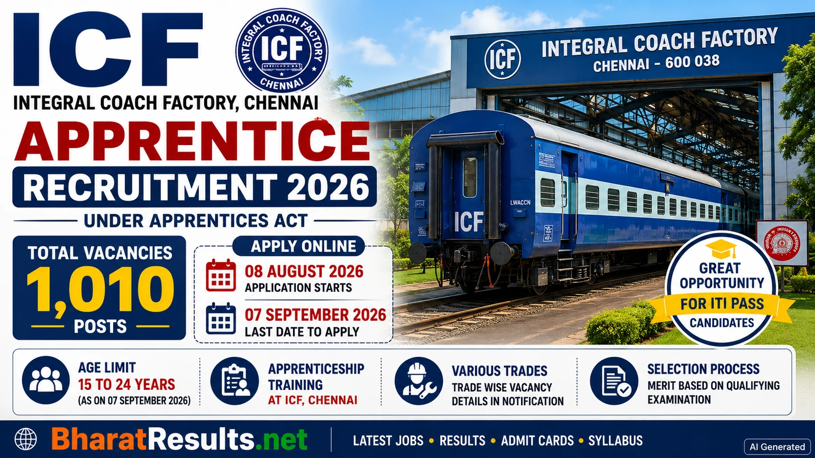 Railway ICF Apprentice Recruitment 2026 Chennai 1 icf apprentice recruitment 2026 bharatresults
