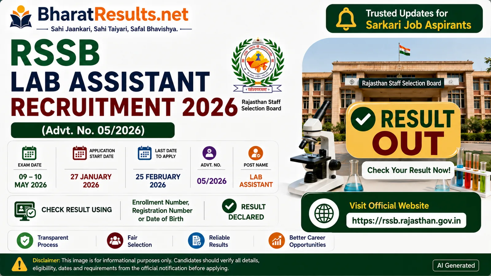 RSSB Lab Assistant Result 2026 Declared: Check Result Online - Bharat ...